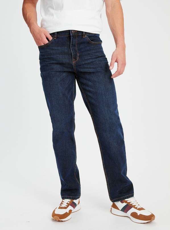 Dark Blue Wash Straight Leg Denim Jeans 34L